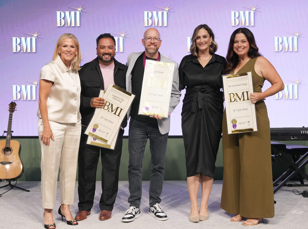 BMI's Leslie Roberts, Capitol CMG Publishing & Meaux Mercy Publishing's Terryl Padilla, 2025 Christian Songwriter of the Year Jeff Pardo, BMI's MaryAnn Keen and Be Essential Songs' Jamie Rodgers celebrate 