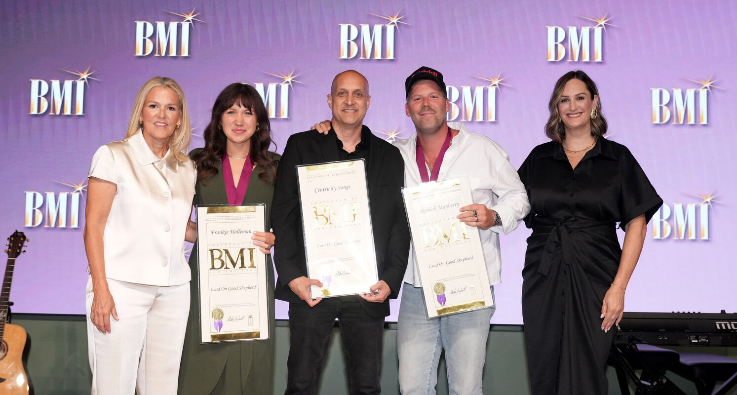 BMI's Leslie Roberts, First-time BMI award winning songwriter Frankie Holleman, Centricity Songs' Chad Segura, First-time BMI award winning songwriter Patrick Mayberry, BMI's MaryAnn Keen celebrate 