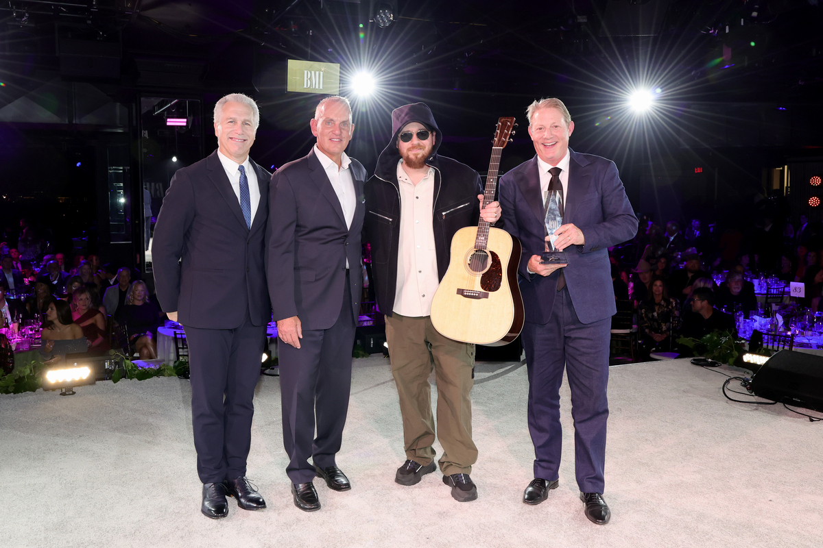(L-R) Mike Steinberg, Executive Vice President, Chief Revenue & Creative Officer, BMI, Mike O'Neill, President/CEO, BMI, Charlie Handsome, and Clay Bradley, Vice President, Creative, Nashville, BMI attend the 2025 BMI Country Awards at BMI on November 18, 2025 in Nashville, Tennessee. (Photo by Emma McIntyre/Getty Images for BMI)
