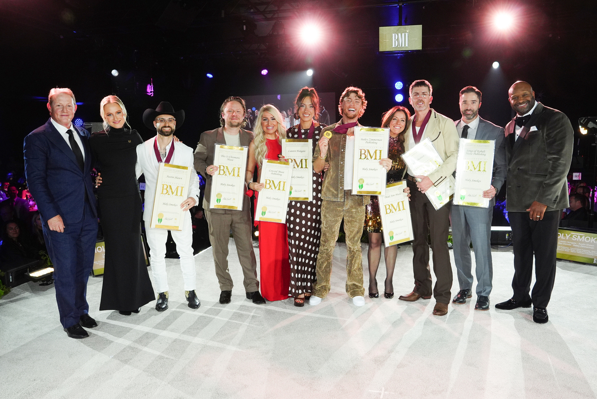 (L-R) Clay Bradley, Bryce Sherlow Gravitt, Austin Shawn, Tofer Brown, Courtney Allen, Lauren Hungate, Bailey Zimmerman, Laura Alexander, Ben Stennis, Kevin Lane, and Shannon Sanders attend the 2025 BMI Country Awards at BMI on November 18, 2025 in Nashville, Tennessee. (Photo by Erika Goldring/Getty Images for BMI)
