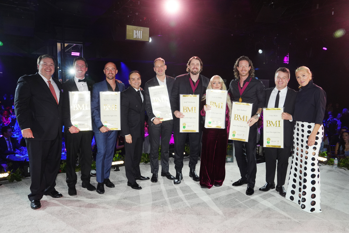 (L-R) Mason Hunter, Spencer Nohe, Alex Heddle, Mike Molinar, Casey Robison, Geoff Warburton, Jessie Jo Dillon, Tyler Hubbard, Josh Saxe and Leslie Roberts attend the 2025 BMI Country Awards at BMI on November 18, 2025 in Nashville, Tennessee. (Photo by Erika Goldring/Getty Images for BMI)
