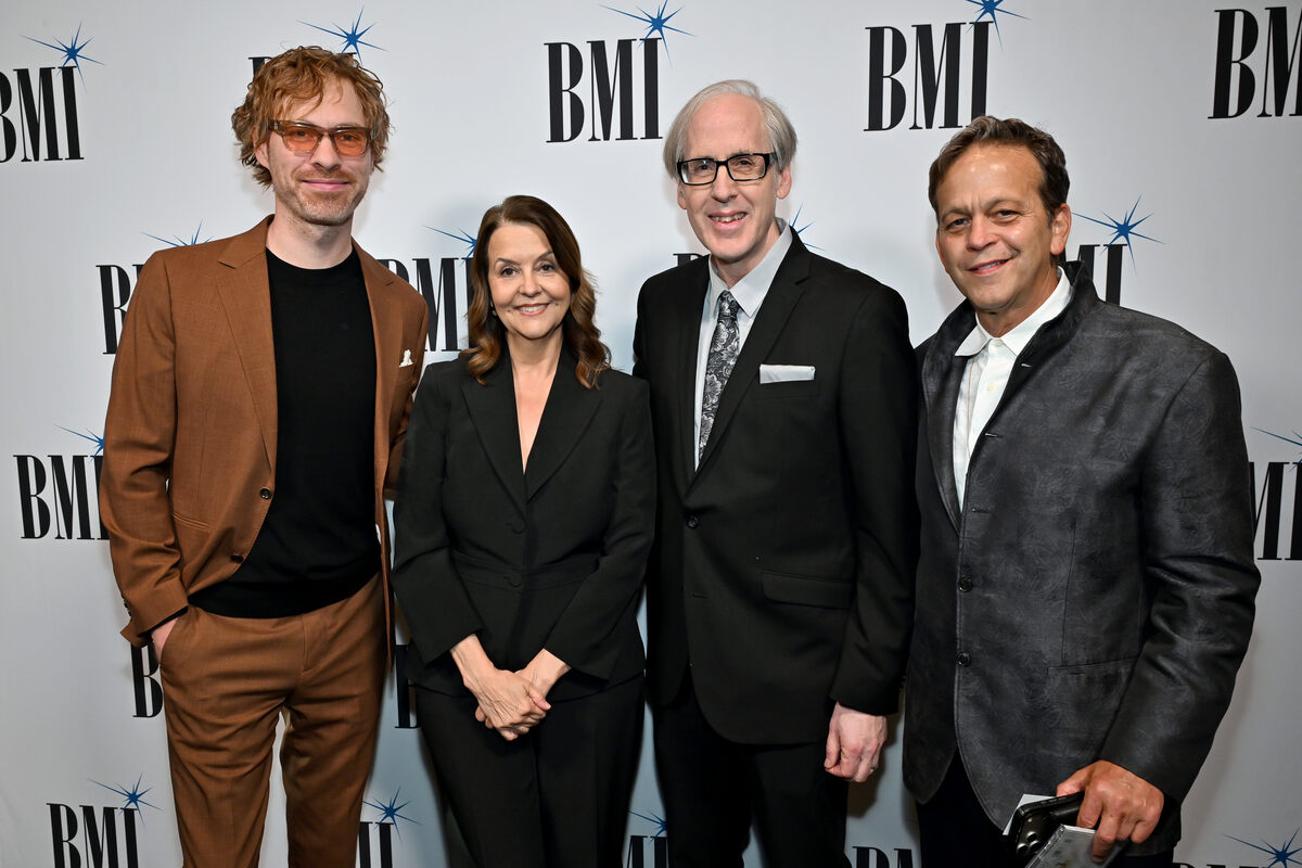 (L-R) Tyler Strickland, Tracy McKnight, VP, Creative, Film, TV & Visual Media, BMI, Jeff Beal and Aaron Zigman attend the 2026 BMI Film, TV & Visual Media Awards at Beverly Wilshire, A Four Seasons Hotel on May 13, 2026 in Beverly Hills, California. (Photo by Lester Cohen/Getty Images for BMI)