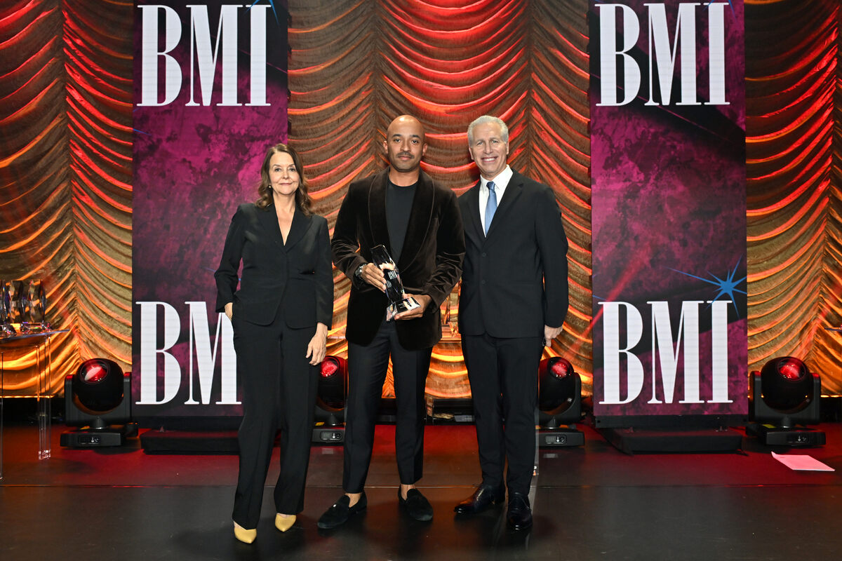 (L-R) Tracy McKnight, VP, Creative, Film, TV & Visual Media, BMI, Pierre Charles, winner of the BMI Award for 