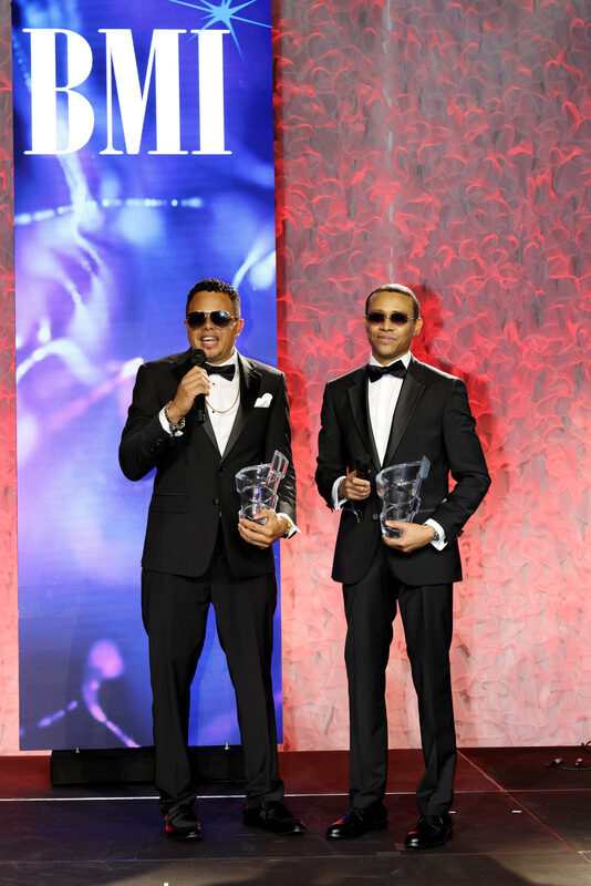 BMI President's Award honorees Luny Tunes pose onstage during the 2026 BMI Latin Awards on March 19, 2026 in Miami, Florida. (Photo by Alexander Tamargo/Getty Images)