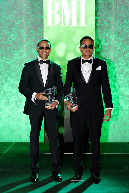 BMI President's Award honorees Luny Tunes pose onstage during the 2026 BMI Latin Awards on March 19, 2026 in Miami, Florida. (Photo by Alexander Tamargo/Getty Images)