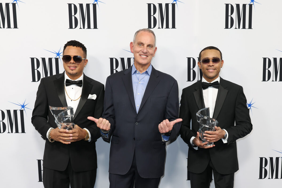 Luny Tunes and Mike O'Neill, BMI CEO attend the 2026 BMI Latin Awards on March 19, 2026 in Miami, Florida. (Photo by Alexander Tamargo/Getty Images)