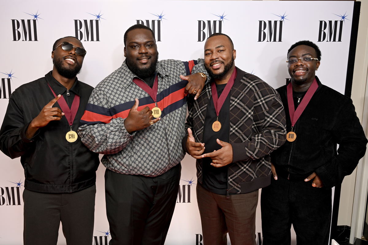 (L-R) Euro, Sammy Soso, Ari PenSmith and Believve attend the 2025 BMI London Awards at The Dorchester on September 29, 2025 in London, England. (Photo by Jeff Spicer/Getty Images for BMI)
