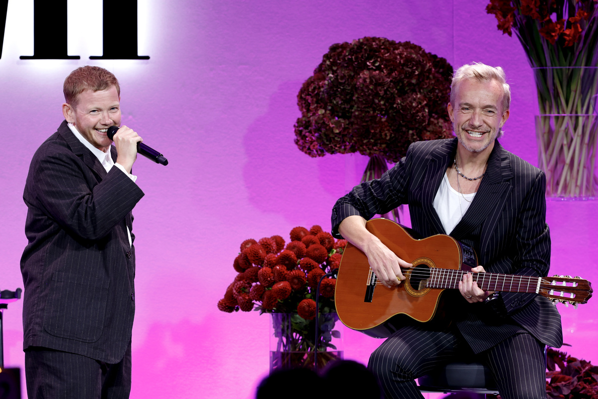 Kae Tempest and Fraser T. Smith perform on stage at the 2025 BMI London Awards at The Dorchester on September 29, 2025 in London, England. (Photo by John Phillips/Getty Images for BMI)
