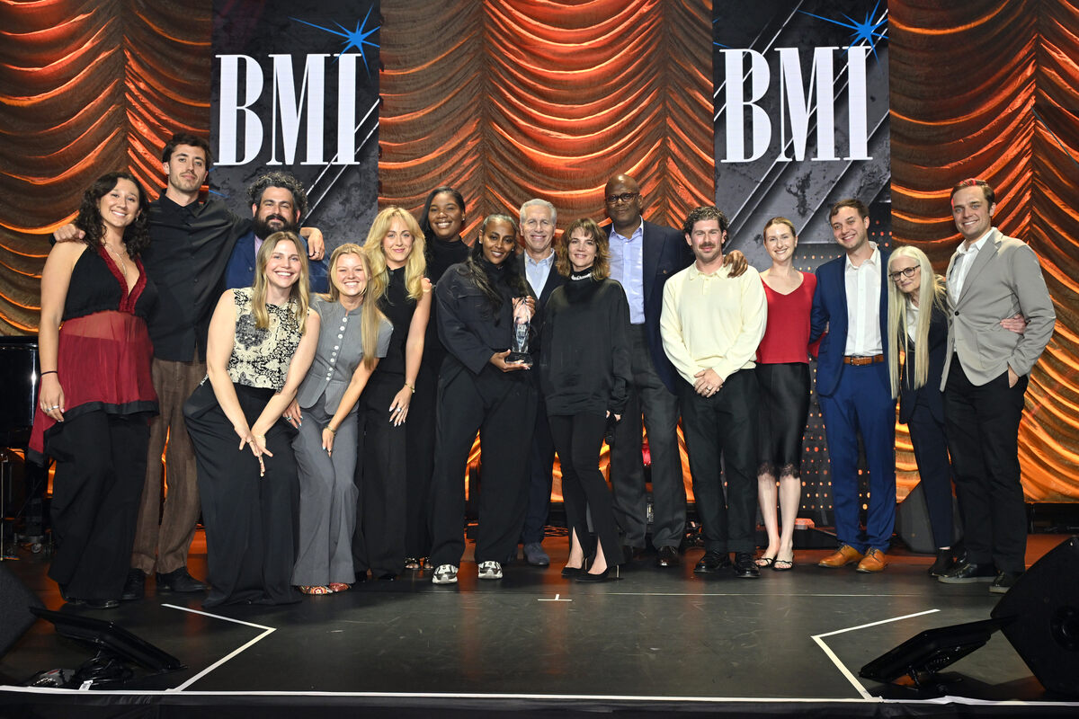Michael Steinberg, EVP, Chief Revenue & Creative Officer, BMI (9th L) and Barbara Cane, VP, Worldwide Creative and Advisor to the EVP, Creative & Licensing, BMI (2nd R), present the Publisher of the Year Award to Sony Music Publishing team members (from L) Georgia Wolf, Clark Adler, Nick Bral, Sara Chronert, Helen Lazenby, Camille Hudson, Lauren Munroe, Ari Gelaw, Katie Welle, President, Head of A&R, Sony Music Publishing, Jon Platt, Chairperson, Sony Music Publishing, Thomas Krottinger, Scout Marie Easley, Adam Ikner, and Will Skalmoski onstage during the 2026 BMI Pop Awards at Beverly Wilshire, A Four Seasons Hotel on May 12, 2026 in Beverly Hills, California. (Photo by Lester Cohen/Getty Images for BMI)