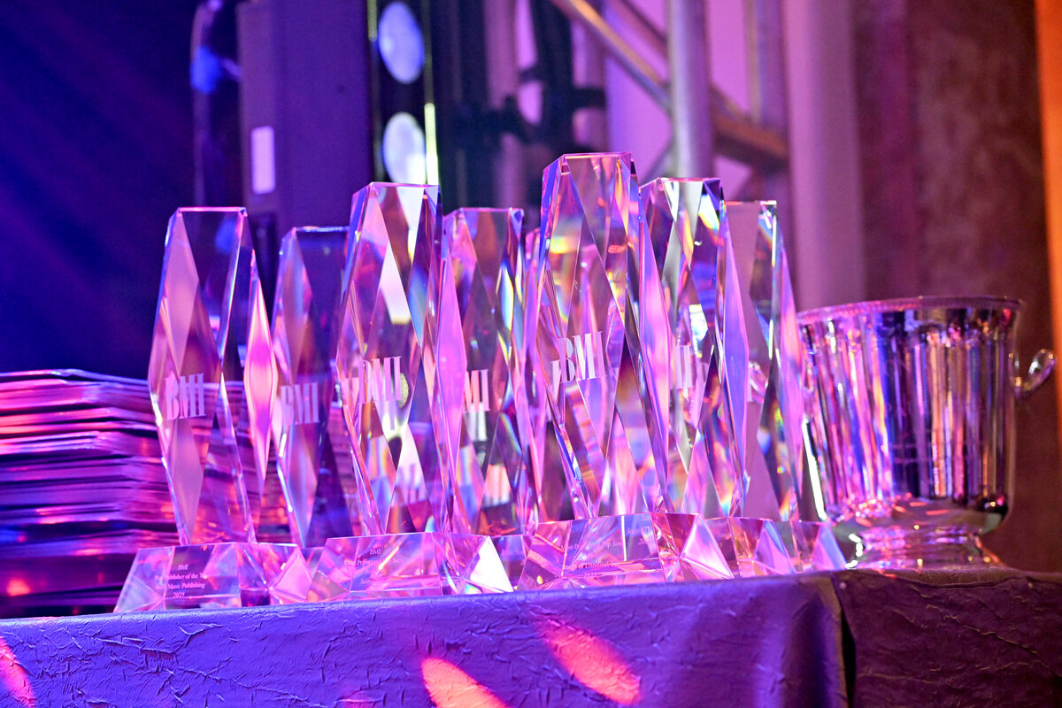 BMI Awards are displayed during the 2026 BMI Pop Awards at Beverly Wilshire, A Four Seasons Hotel on May 12, 2026 in Beverly Hills, California. (Photo by Lester Cohen/Getty Images for BMI)