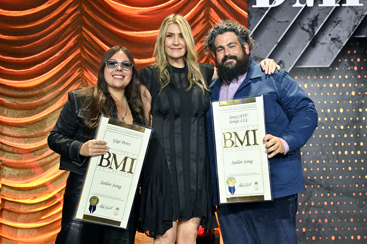 Gigi Perez (L) and Nick Bral (R) accept a BMI Pop Award for 
