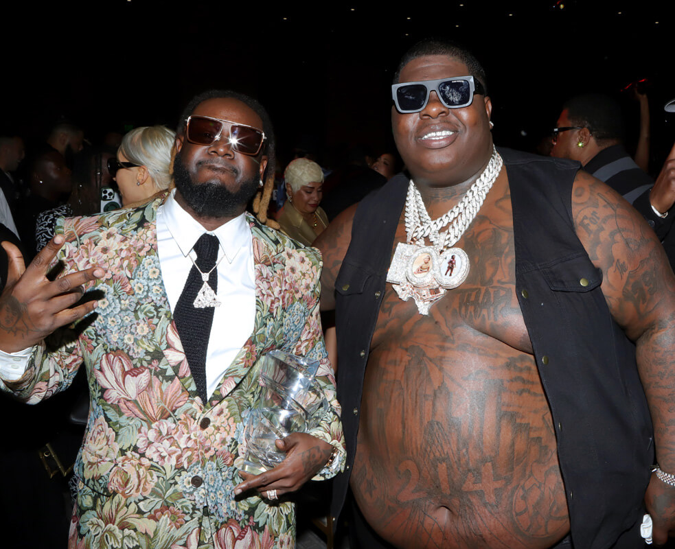 T-Pain and BigXthaPlug attend the 2025 BMI R&B/Hip-Hop Awards at Fairmont Century Plaza on August 28, 2025 in Los Angeles, California. (Photo by Arnold Turner/Getty Images for BMI)