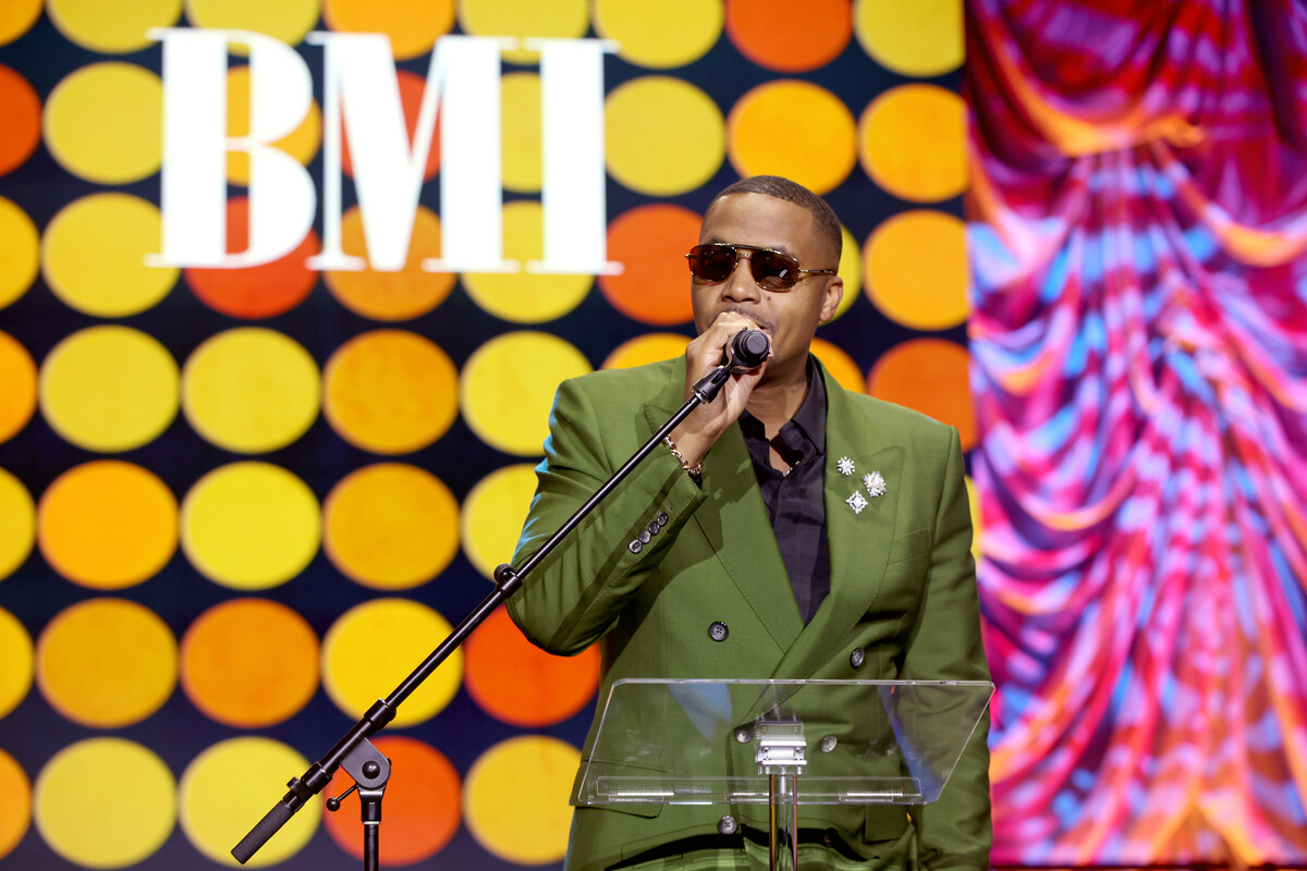 Nas accepts The BMI Icon Award onstage during the 2026 BMI R&B/Hip-Hop Awards at Fairmont Century Plaza on August 26, 2026 in Los Angeles, California.  (Photo by Arnold Turner/Getty Images for BMI)