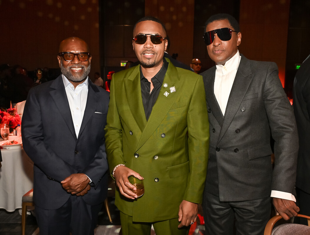 (L-R) L.A. Reid, Nas and Babyface attend the 2026 BMI R&B/Hip-Hop Awards at Fairmont Century Plaza on August 26, 2026 in Los Angeles, California.  (Photo by Lester Cohen/Getty Images for BMI)