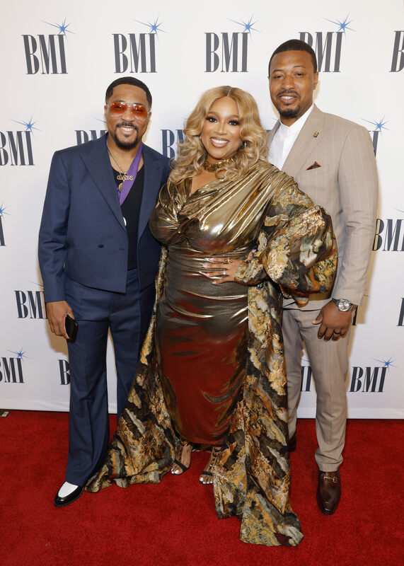 Marc Jay, 2026 BMI Impact Award recipient  Kierra Sheard, and Jordan Kelly attend the 2026 BMI Trailblazers of Gospel Music Awards at BMI on July 21, 2026 in Nashville, Tennessee. (Photo by Jason Kempin/Getty Images for BMI)