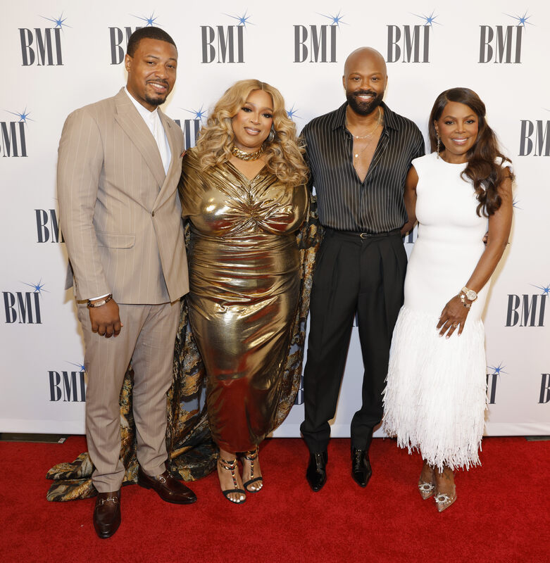 (L-R) Jordan Kelly, 2026 BMI Impact Award recipient Kierra Sheard, Wardell Malloy, Assistant VP of Creative, BMI Atlanta, and Catherine Brewton, VP of Creative, BMI Atlanta attend the 2026 BMI Trailblazers of Gospel Music Awards at BMI on July 21, 2026 in Nashville, Tennessee. (Photo by Jason Kempin/Getty Images for BMI)